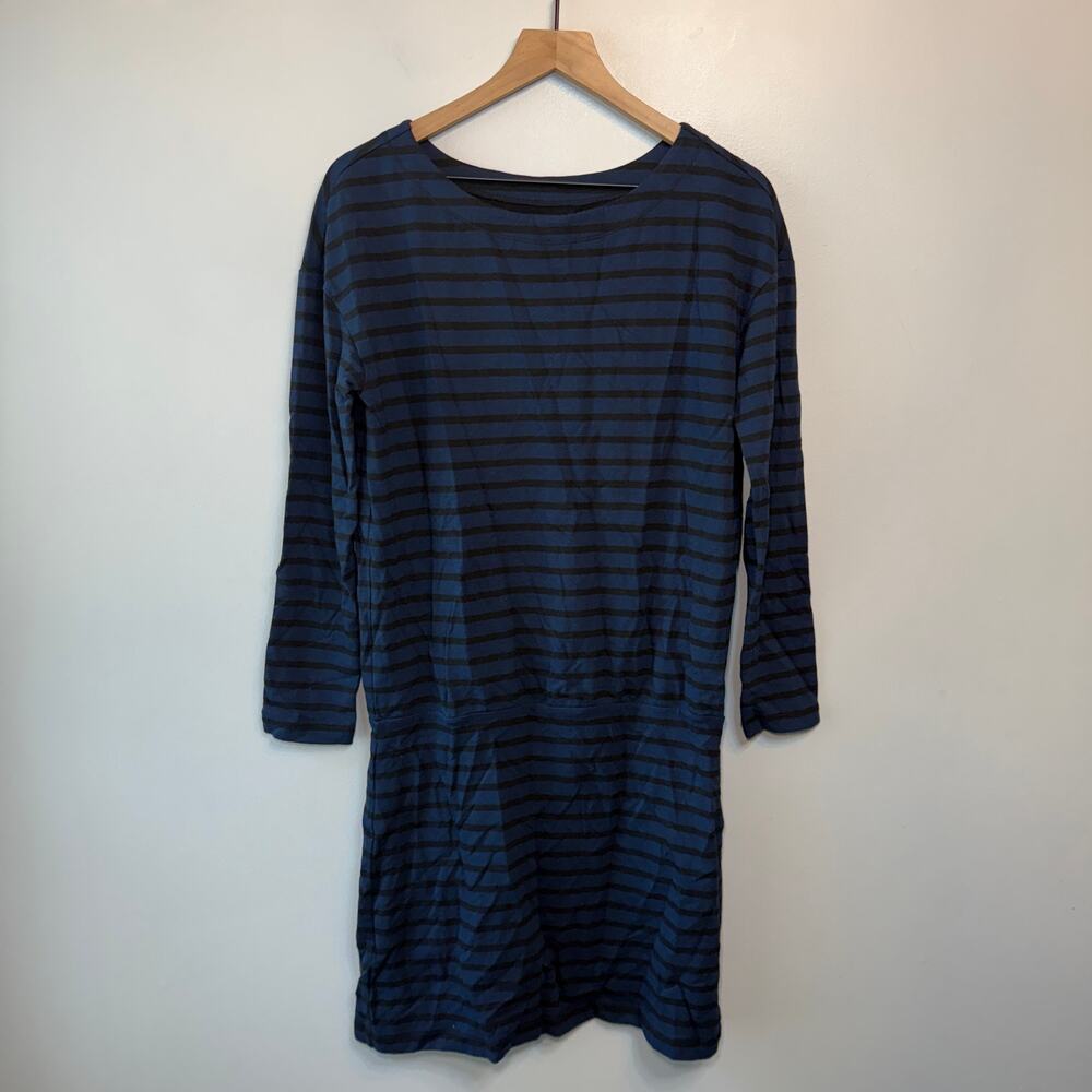 Lou & Grey Women's Long Sleeve Casual Dress Navy Blue Black Striped Size Medium